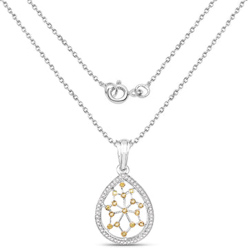 0.45 Carat Genuine White Diamond and Yellow Diamond .925 Sterling Silver Pendant